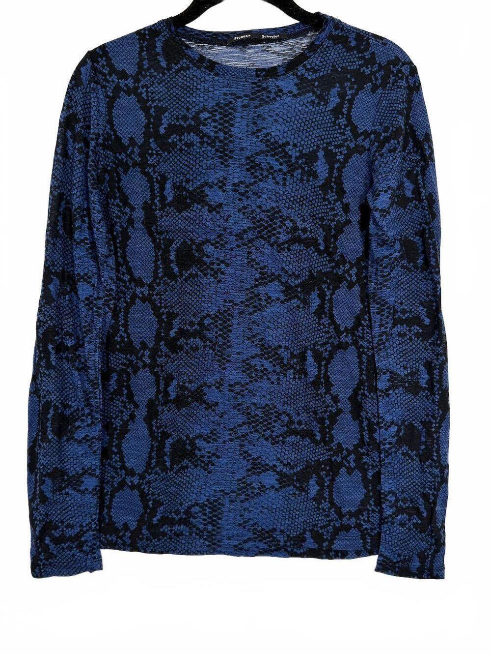 Proenza Schouler Snakeskin Print Long Sleeve Top Blue Black Cotton Small S